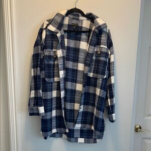 Blue and White Plaid Shirt Jacket